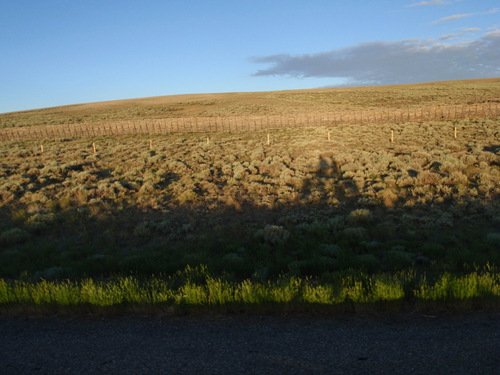 Looking west at our own shadow.